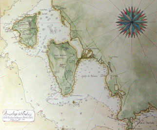 Carta nautica Arcipelago del Sulcis-acquerello su carta cm. 40x50