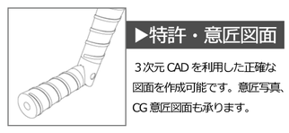 特許図面・意匠図面　3次元CADを利用した正確な図面を作成いたします。意匠写真、CG意匠図面も承ります。