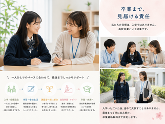 卒業まで見届ける責任、私たちの目標は入学ではありません。高校卒業という結果です。