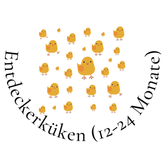 Grafik mit sehr vielen neugierigen und herumlaufenden Küken