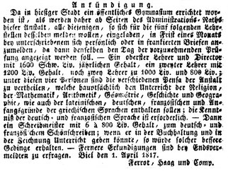 Stelleninserat vom 11. 4. 1817, Zuercherische Freitagszeitung