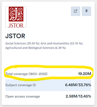 JSTOR: Total coverage (Screenshot)