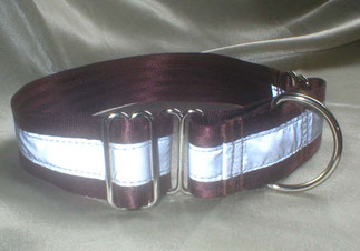 Martingale, Halsband, 4cm, Gurtband schokobraun, refelx streifen