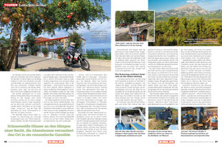 Perfektes Panorama: Terrasse der Taverne The Aegean Balcony in Vlachia / Kaló taxídi - Gute-Reise-Bildstock / Gewaltig: Delfi (1743 m), Euböas höchster Gipfel / Ankunft: Fähre Glyfa - Agiokampos / Verwegen: Krass-kurviges Geläuf / Escape-Café-Bar, Prokopi