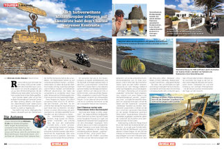 Feuerberge: César Manriques Teufelchen am Eingang des vulkanischen Nationalparks Timanfaya. / Dreilagiger Barraquito / Bodega Antonio Suarez in La Geria / »Schwiegermuttersitz« / Jardin de Cactus bei Guatiza / Chillen im Long Beach Club, Puerto del Carmen