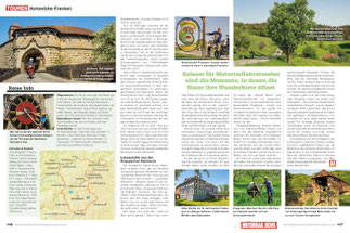 Bollwerk: Spitaltor zu Rothenburg / Kirchturmuhr der Konditorei Schedel in Aub / Bocksbeutel in bauchigen Flaschen / Bühlertal zw. Ellwanger u. Limburger Berge / „Blaues Schloss“ in Obernzenn / 1-PS-Pony b. Hopfach / Hölzerne Archenbrücke, Unterregenbach