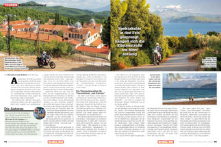 Wallfahrtsort: Männerkloster Osios David Gerontos bei Limni / Single-Track von Kotsikia nach Fragkaki / Ausschreiten: In der Nachsaison hat man den schwarzen Sandstrand von Agia Anna für sich alleine.