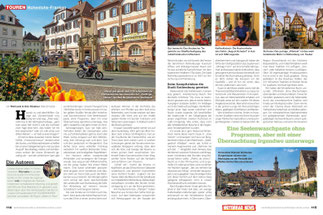 Fassaden der „Zwillingshäuser“ am Bad Mergentheimer Marktplatz / Ansbacher Tor im mittelfränkischen Uffenheim / Kaffeeklatsch: Kuchentheke des Cafés „August Schedel“ in Aub / „Plönlein“ in Rothenburg o.d. Tauber / Hohenlohe Kleinod: Marktplatz Weikersheim