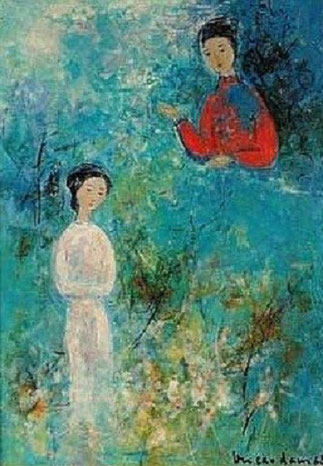 1968. IDYLLE. HUILE SUR TOILE. 13x10 in.