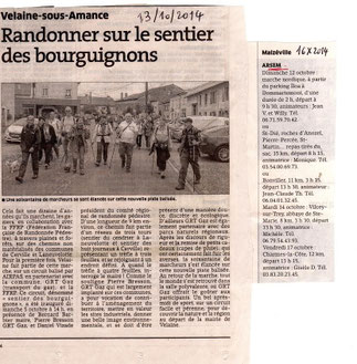 Dimanche 13 octobre, "Randonnée des Gaziers" à Velaine Ss Amance