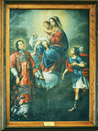 Poggio Mezzana (Castagniccia) - Chapelle St Laurent- Saint Laurent et Saint Michel au pied de la Vierge à l'Enfant sur fond de ville fortifiée