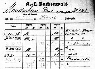 Geldkarte von René Mondschein aus dem KZ Buchenwald (ITS Arolsen)