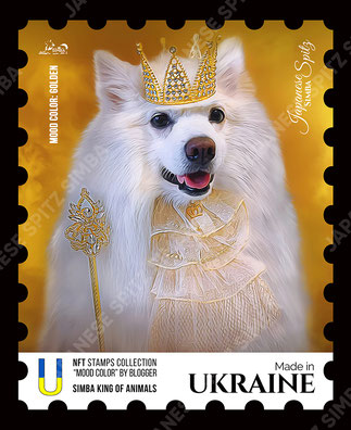 Japanese Spitz SIMBA, Japanese Spitz, Spitz, Simba, mood color, crown, royal, fashion, luxury, exclusive, tie, brown, burgundy, mood color, NFT, collection, collectible, doggy, white dogs
