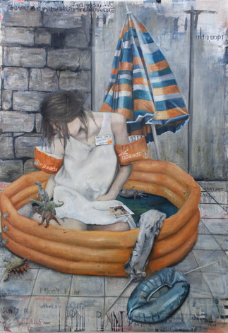 I don´t paint. I stare. . 2022 . 180x125 . oil, acryl on fabric scraps