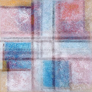 Back to Nature with Piet Mondrian No. 1.1 — final result of the painting; a Mondrian-like grid with soft, diffused colour fields in red, blue, yellow and white.