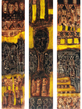 Héritage,  triptych 3x70x15 cm , Mixed media on paper.