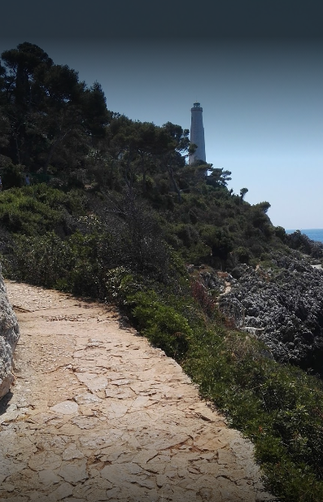 Le sentier vers la Mer, dominé par le  Phare.