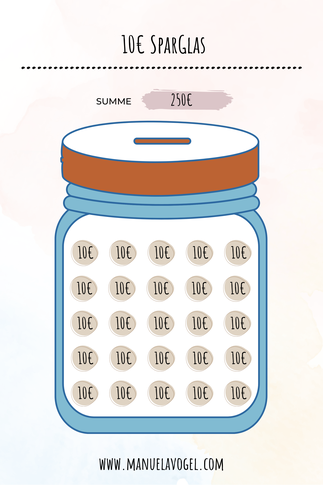 10€ Sparglas -kostenloses Sparchallenge Template für die Umschlagmethode