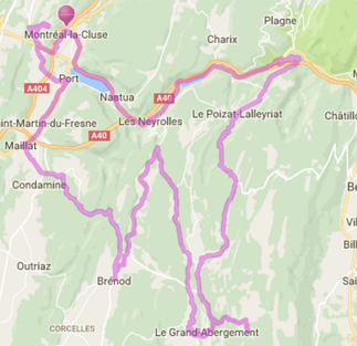 Pour les motards, carte de la balade moto proposé par Le Gite De Giron, pays de Nantua