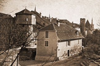 La tour Rotschetten servait à la fabrication de tabac et de cigares. P: ETH-Bibliothek Zurich, arch. photographiques, Jean Deppeler.