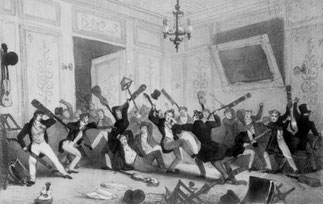 Discussion entre les Carulistes et les Molinistes. In: Marescot, C. de: La Guitaromanie, 1828, S. 32.