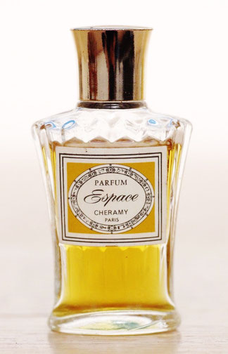 CHERAMY - ESPACE : PARFUM, FLACON AVEC BOUCHON METAL DORE