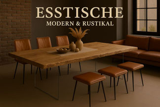 Moderner und rustikaler Esstisch aus massiver Eiche im Loftambiente – Link zur Kategorie Esstische modern & rustikal