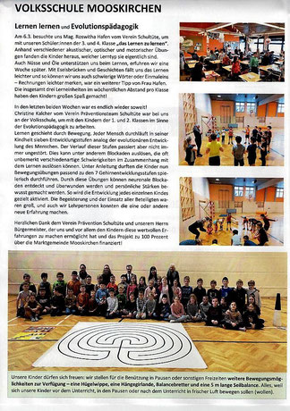 24.03.2023: Gemeindeblatt der Gemeinde Mooskirchen, Bericht über die Workshops des Vereins Schultüte an der Volksschule Mooskirchen.