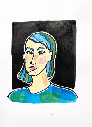 Beate, A4, Tusche und Acryl auf Aquarellpapier