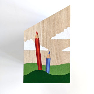 Stiftehalter von rechts mit Stiften bemalt (Acrylfarbe)