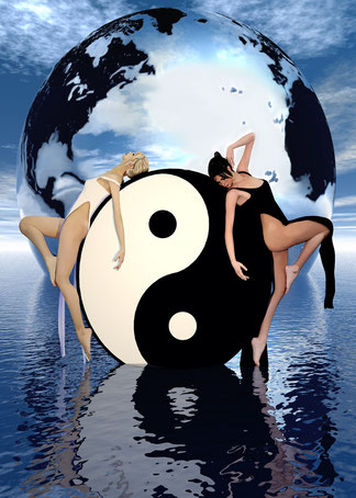 ilustraciones y carteles vintage ying y yang  DECAPÉ arte digital