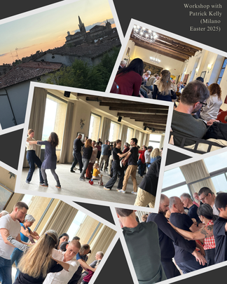 Fotocollage mit Fotos von einem Taiji-Workshop mit Patrick Kelly in Italien. Taiji-Schüler trainieren zusammen, machen Pushing hands (Tuishou) und bereiten sich auf die Meditation vor.