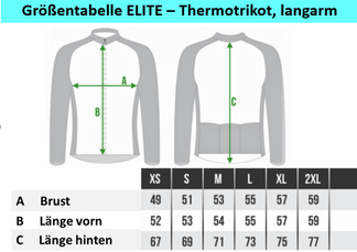 Größentabelle der Thermo Trikots der respect-for-life! Elite Kollektion.