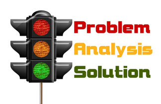 Verkehrs-Ampel für Problembehandlung, Analysieren und Lösung finden.