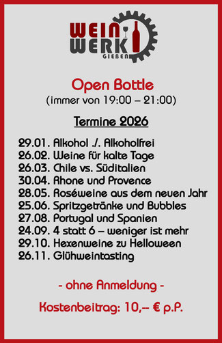 Terminübersicht Open Bottle 2026