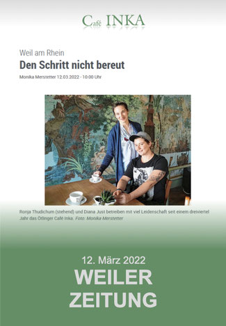 Den Schritt nicht bereut - Artikel über das Café Inka bei Verlagshaus Jaumann