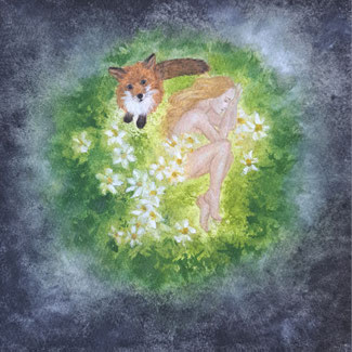 vendu - La magie du renard, aquarelle, papier 20x20cm, 2024