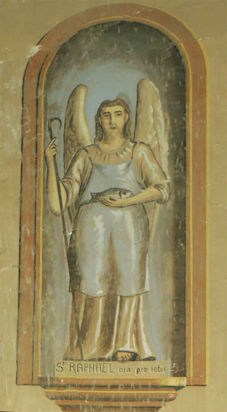 Crocicchia - Eglise Saint André - L'Archange Raphaël - Le poisson semble plutôt lié à Saint André patron de l'église et pêcheur de son état quand il a été appelé par Jésus