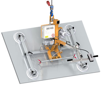 Finken Vakuumheber VHE 90 4-300 für das elektrische Schwenken von eigenstabilen Platten, 4 Saugplatten, Tragfähigkeit 300 Kg waagerecht und senkrecht