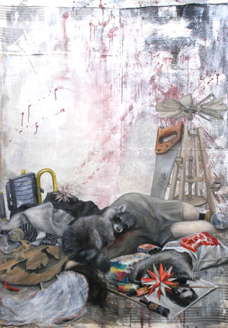 Hospitalism II / Morning, keep the streets empty. For Me. . 2020 . 180x125 . oil, acryl on fabric scraps