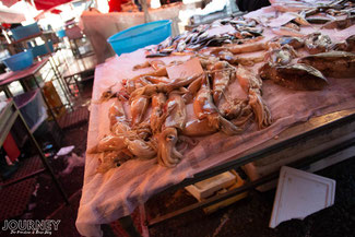 Tintenfische auf einem Markttisch in Italien.