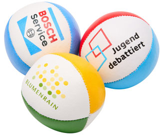 Bedruckte Jonglierbälle mit Logo im Beutel