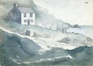 Watercolour painting of Lamorna Cove painted by Kenneth Trezise in the c. 1958 (from Haydn Trezise, February 2021).