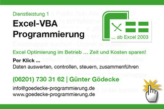 Arbeiten Sie mit Excel im Unternehmen? Wir optimieren Ihre Excel-Abläufe mittels Excel-VBA-Programmierung. 