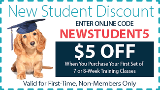 New Student Discount Coupon for $5 off training session. Online Discount Code:  NEWSTUDENT5