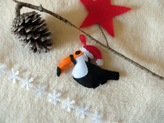décoration de noel toucan, pour sapin de Noël, en feutrine fait main