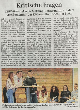 FDP: Diskussionen in der Käthe-Kollwitz-Schule, RZ v. 3.4.2019