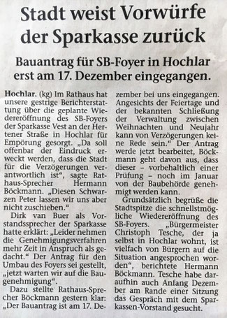 Hochlar wartet auf Geld - RZ vom 4.1.2019