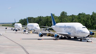 Dreamlifters lining up on a special mission. Image courtesy of Boeing