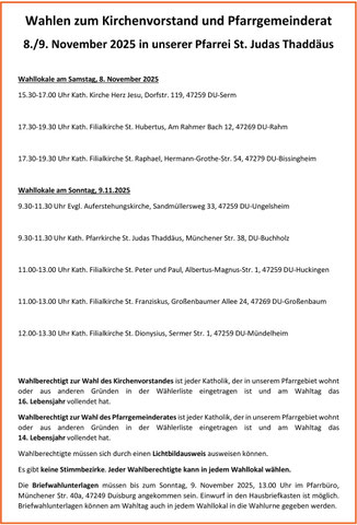 Ankündigung der Wahlen mit Informationen zur Durchführung der Wahl